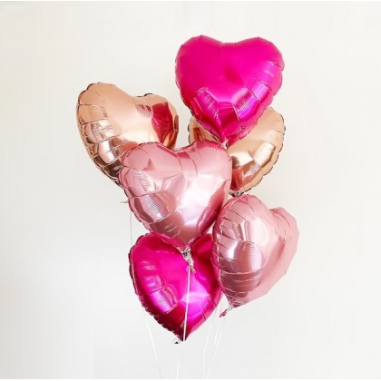 Image 122: Champagne & Pink Color | 6pcs Helium Filled Love Heart Shape Foil Balloon 18" | Delivery By Car