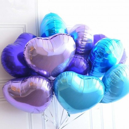Image 168: Purple & Blue Color | 6pcs Helium Filled Love Heart Shape Foil Balloon 18" | Delivery By Car